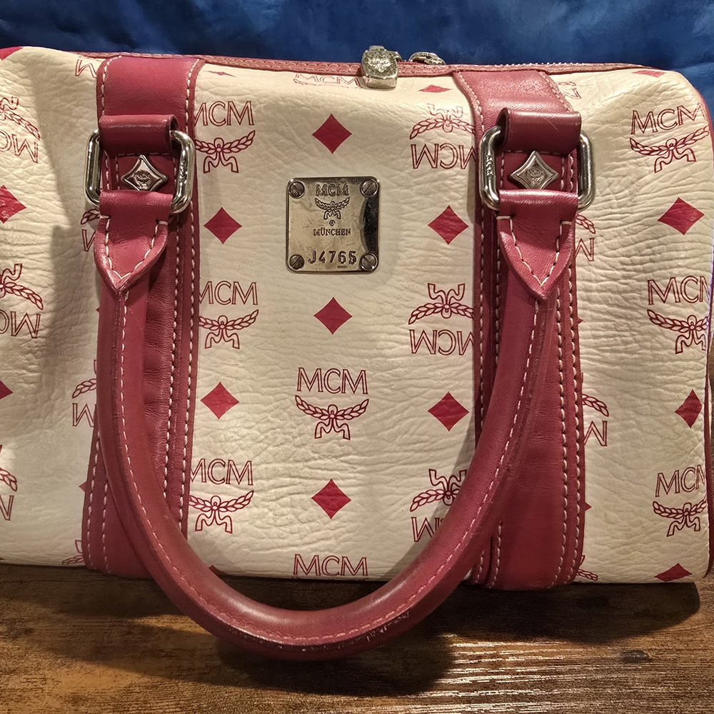 MCM Women's Travel Bag in Pink and White